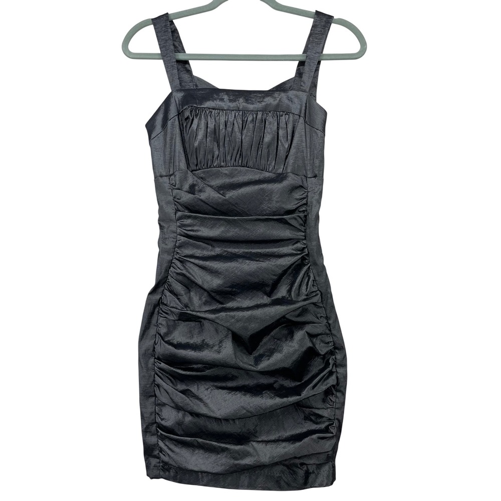Jessica McClintock Size 8 (FITS LIKE 2) Cocktail Dress Charcoal Ruched Strappy